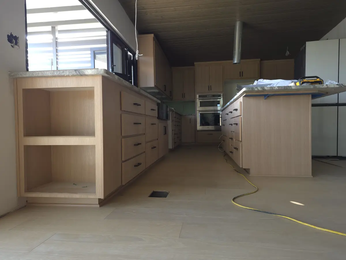 Cabinet run set and levelled during installation