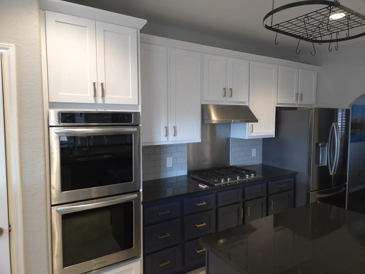 Installed kitchen cabinet run with hardware fitted